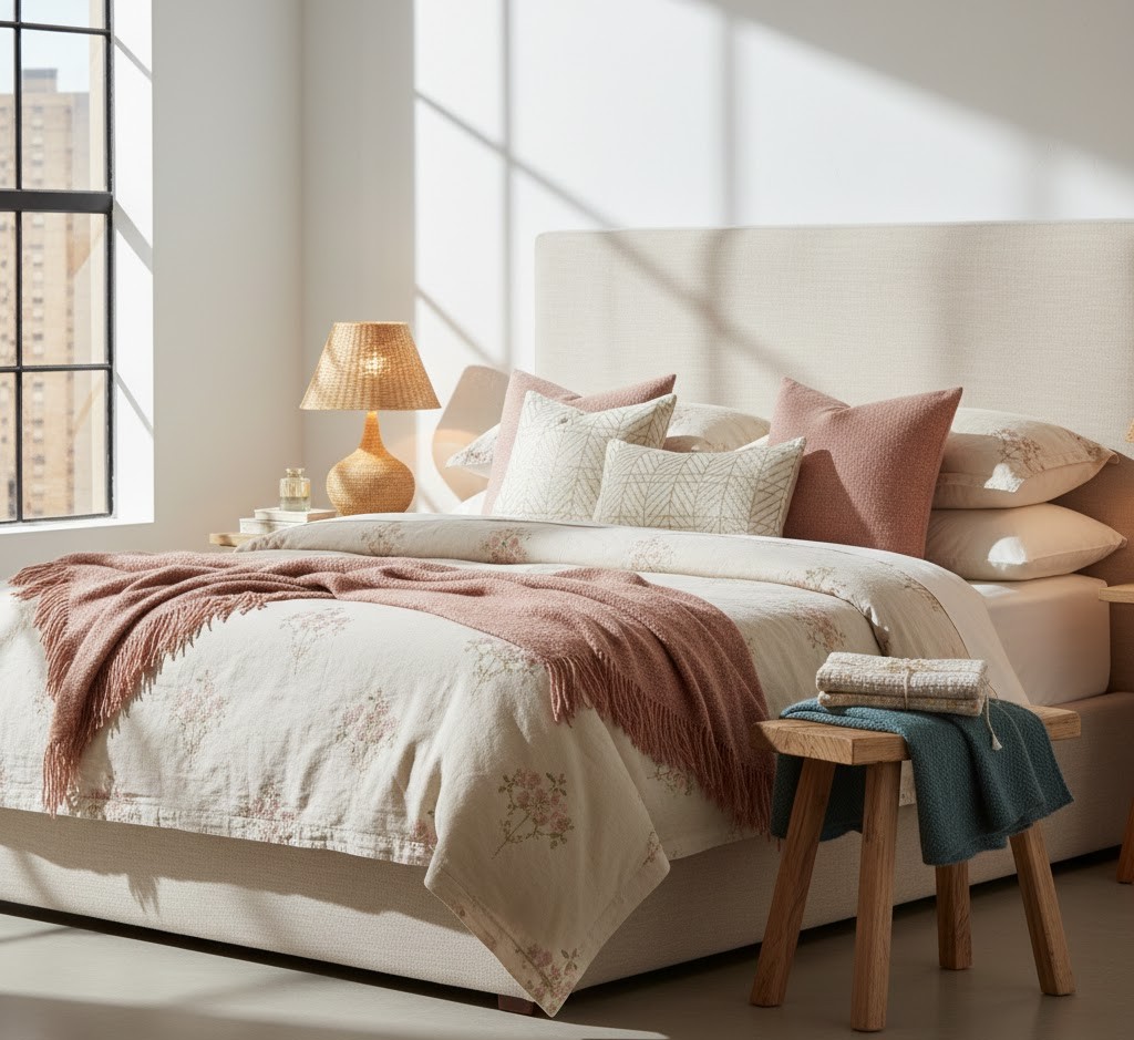 Bedroom with elegant textiles